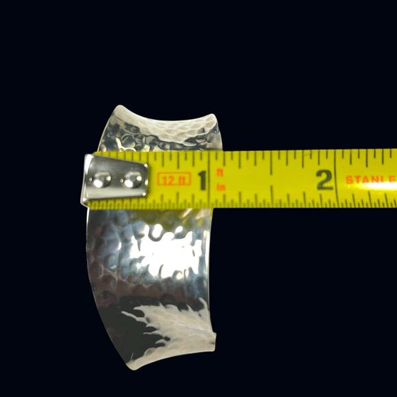 Hammered 925 Silver Bracelet Wave Bone Cuff Raised Wrist Mexico Modernist Boho - Picture 10 of 12